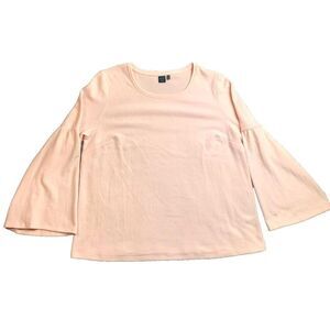 Kaari Blue Shirt Womens 2X Peach‎ Boxy Bell Sleeve Curvy Blouse Boho Plus Ladies